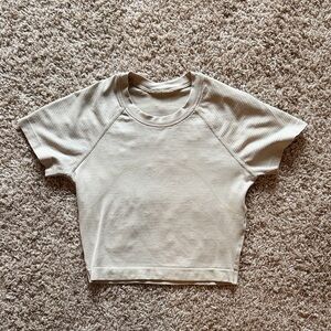 Lululemon Swiftly Tech Cropped Short Sleeve in Mojave Tan